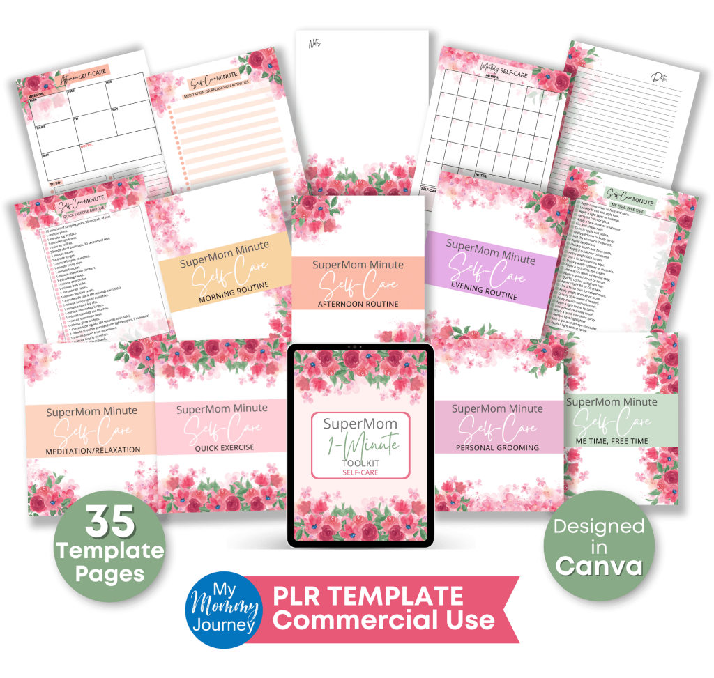 PLR SuperMom 1-Minute Self-Care Toolkit PLR Canva Templates